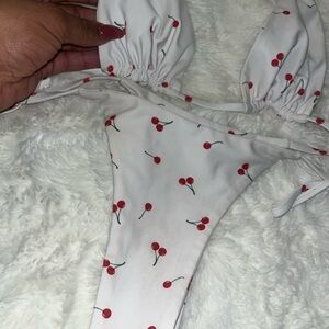 Cherry Print White Bikini